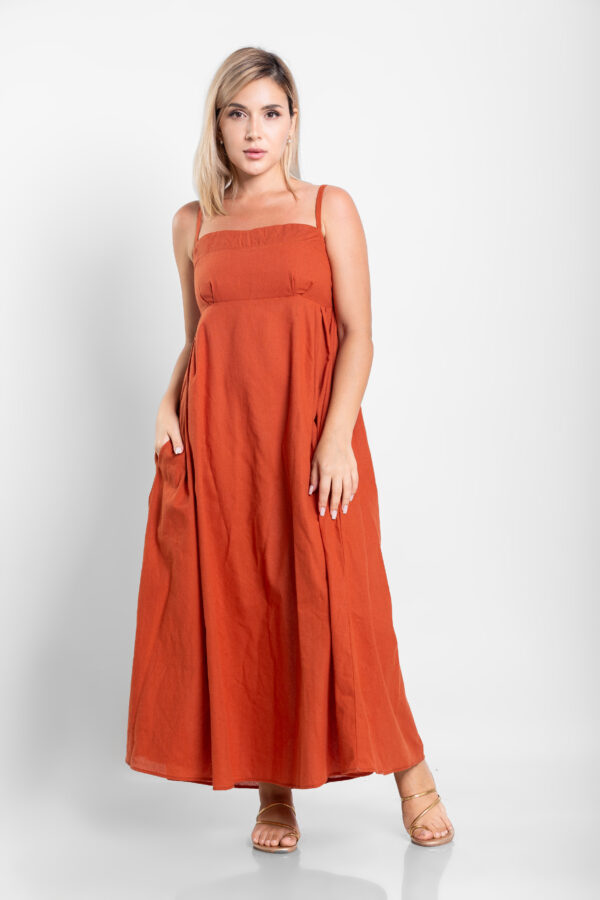 Reya Linen Maxi Dress – Rust Orange