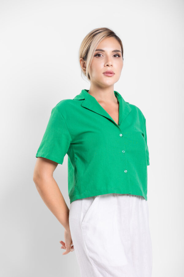 Gaze Linen Crop Top – Alpine Green