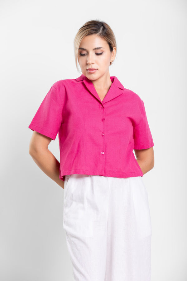 Gaze Linen Crop Top – Twilight Pink