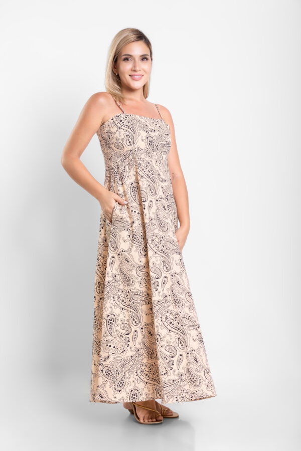 Ellah Linen Maxi Dress – Mocha Cream