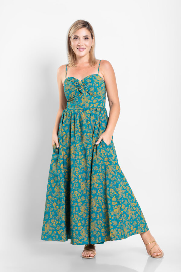 Selene Twist Knot Maxi Dress – Peacock Blue