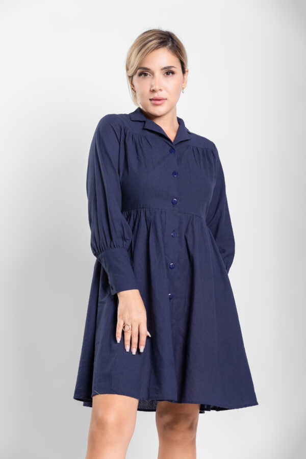 Zoe Linen Long Sleeved Mini Dress –  Deep Blue