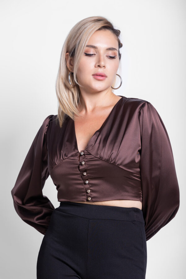 Hazel Balloon Sleeved Top – Brown